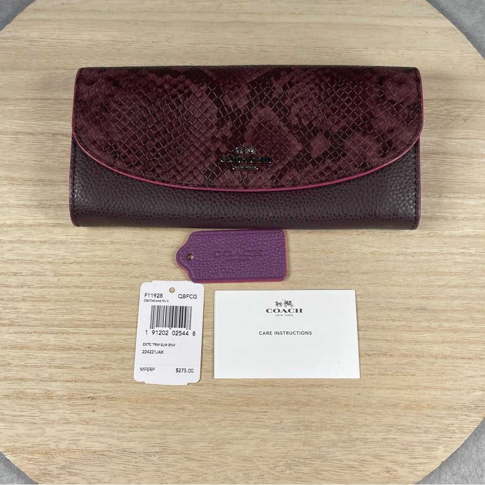 COACH F11928 Slim Envelope Wallet Pebbled Leather w Python-Embossed Leather Trim